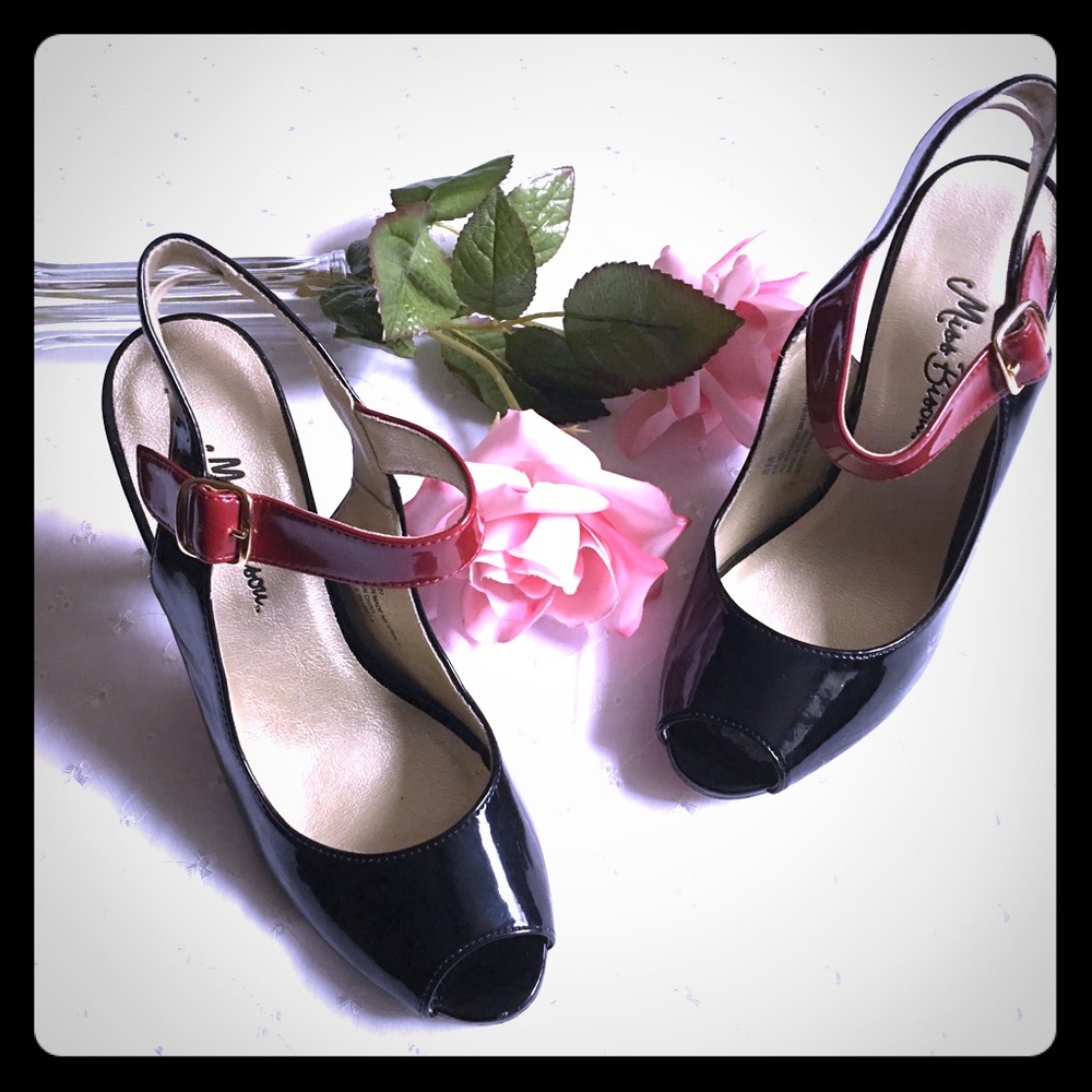 Miss Bisou Faux Patent Leather Black Ankle Strap